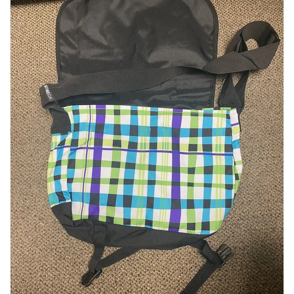 Tribeca Messenger Bag Blue Green Purple White Black 16x12 Laptop Books NWT 3